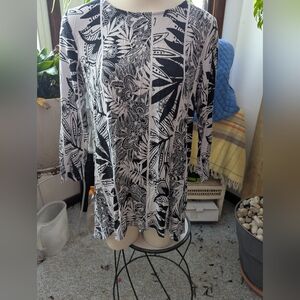 Ruby Rd Blk White 3/4 Length Rayon Spandex Knit Tunic Sz Med